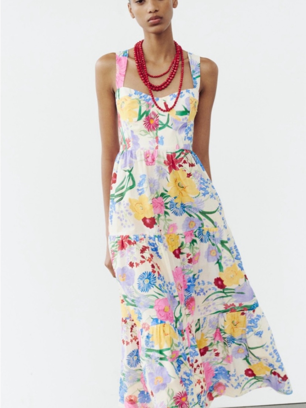 Zara Floral Tiered Maxi Dress in Multi